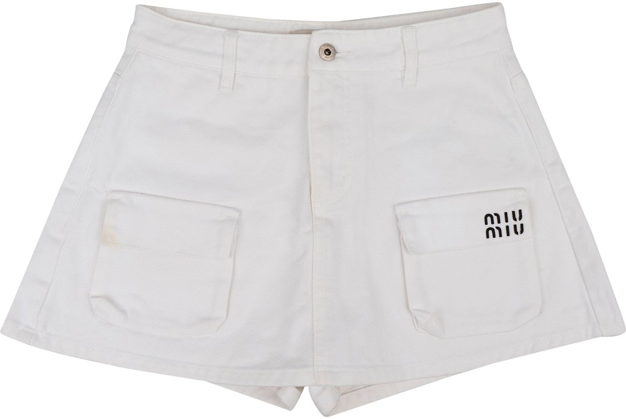 Miu Miu Miu Miu White Cotton Cargo Skirt Shorts (L) Wit