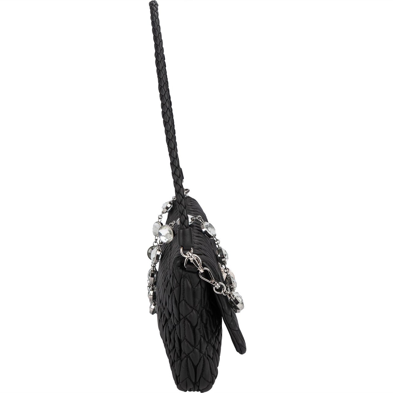 Miu Miu Miu Miu Matelassé Nappa Leather Crystal Flap Shoulder Bag Zwart