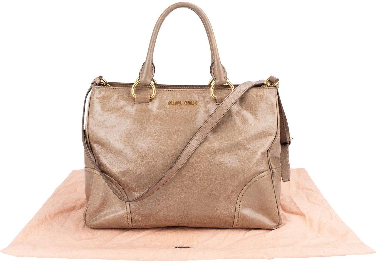 Miu Miu Miu Miu Vitello Lux Leather Tote Handbag Taupe