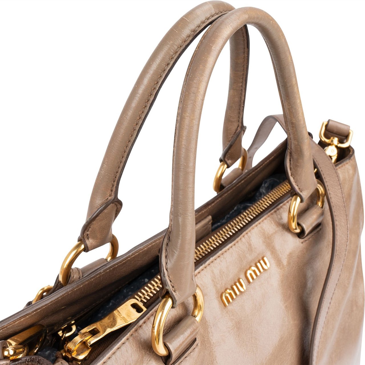 Miu Miu Vitello Lux Leather Tote Handbag Divers