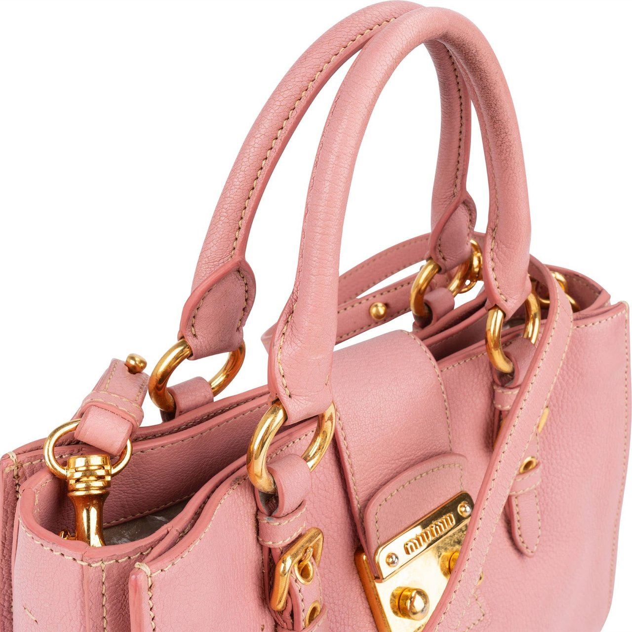 Miu Miu Madras Leather Top Handle Handbag Roze