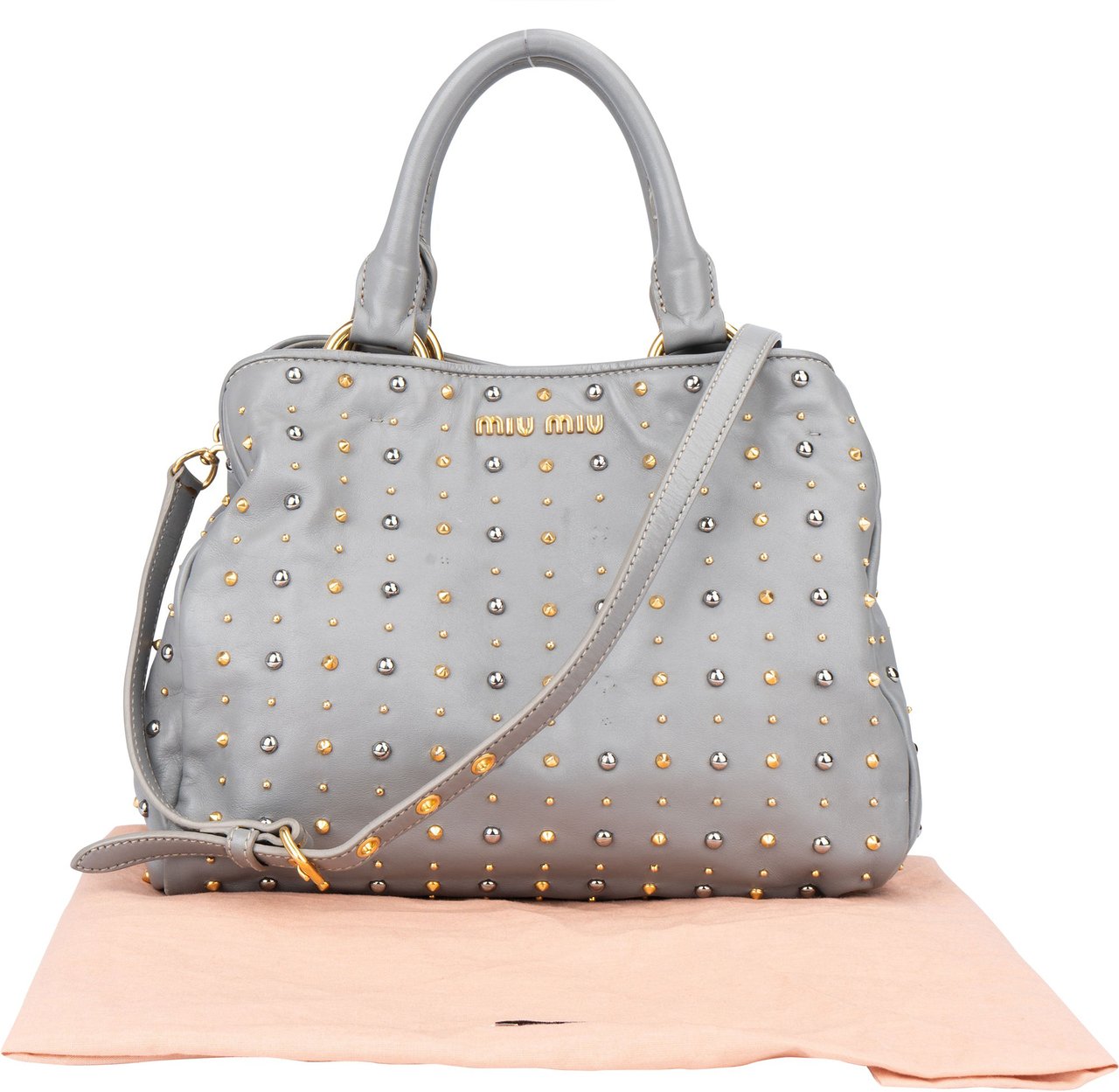 Miu Miu Miu Miu Grey Leather Bicolor Rivets Handbag Divers