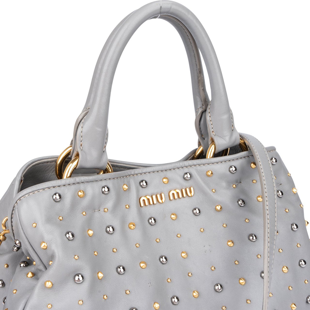 Miu Miu Miu Miu Grey Leather Bicolor Rivets Handbag Divers