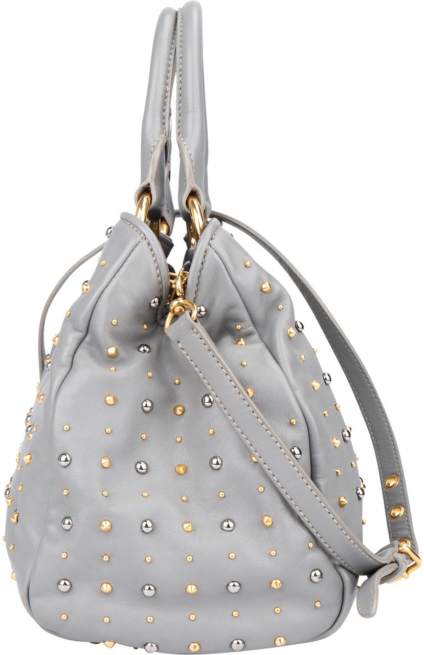 Miu Miu Miu Miu Grey Leather Bicolor Rivets Handbag Divers