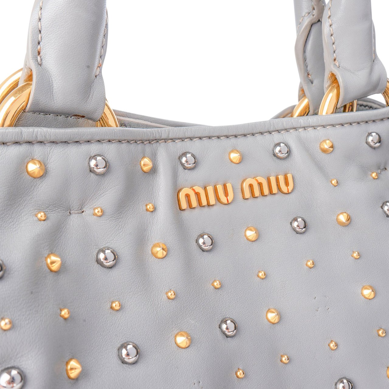 Miu Miu Miu Miu Grey Leather Bicolor Rivets Handbag Divers