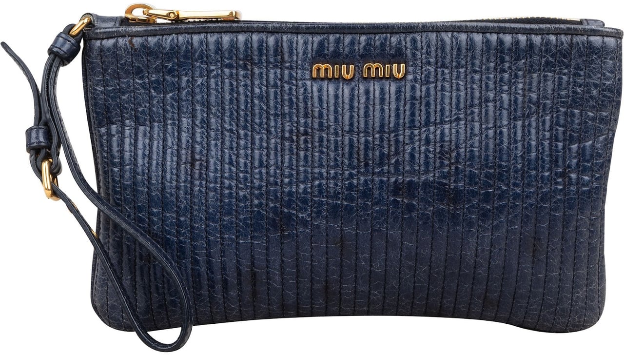 Miu Miu Miu Miu Quilted Leather Clutch Navy