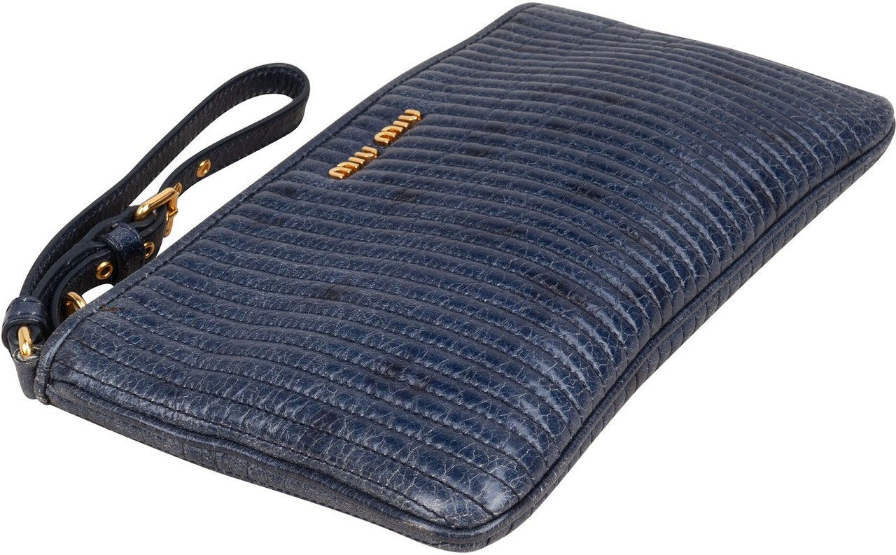 Miu Miu Miu Miu Quilted Leather Clutch Navy