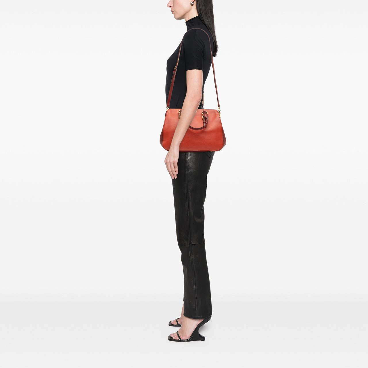 Miu Miu Bicolor Goatskin Madras Boston Bag Oranje