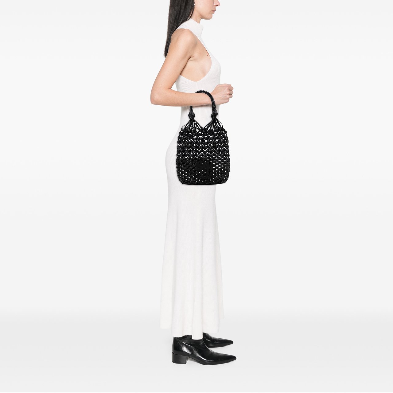 Miu Miu Nappa Macrame Bucket Bag Zwart