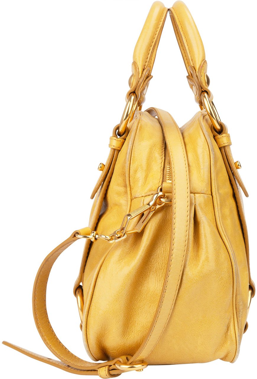 Miu Miu Miu Miu Yellow Leather City Handbag Geel