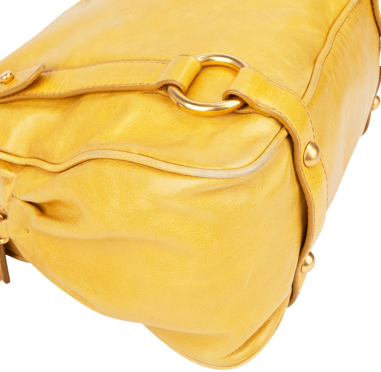 Miu Miu Miu Miu Yellow Leather City Handbag Geel