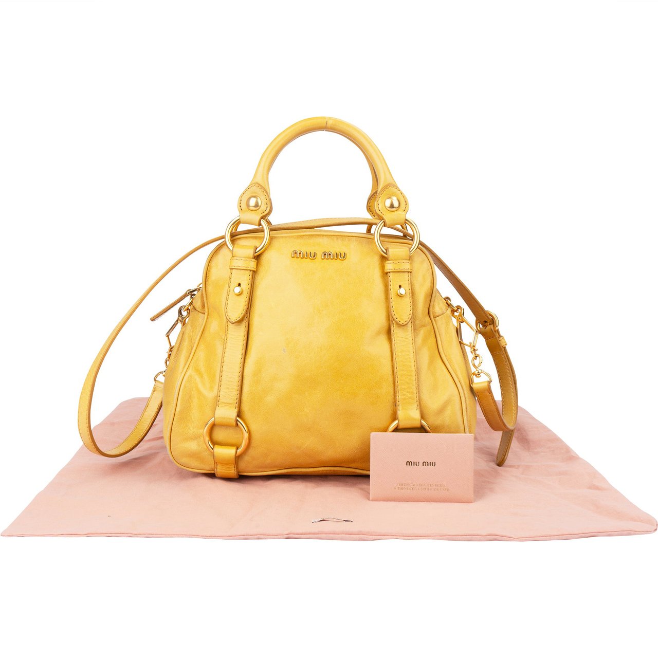 Miu Miu Miu Miu Yellow Leather City Handbag Geel