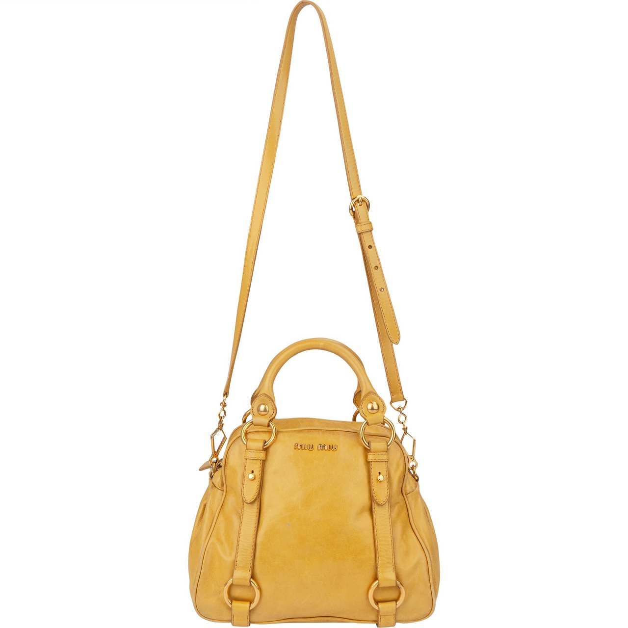 Miu Miu Miu Miu Yellow Leather City Handbag Geel