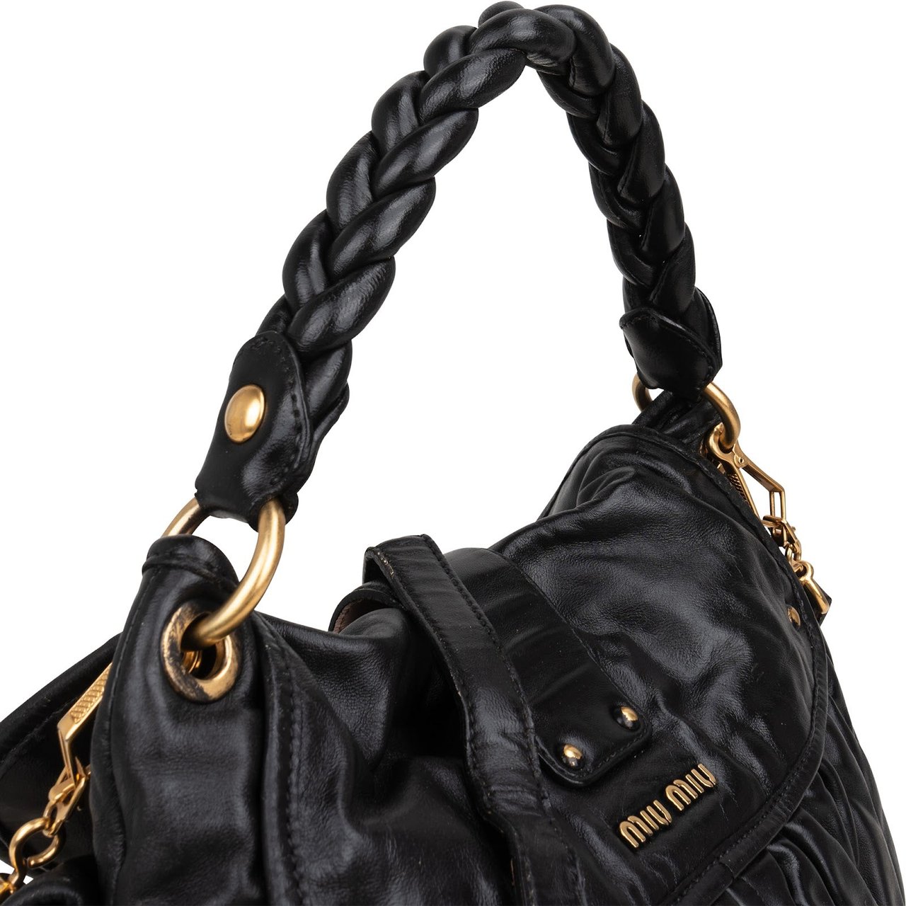 Miu Miu Nappa Matelassé Leather City Handbag Zwart