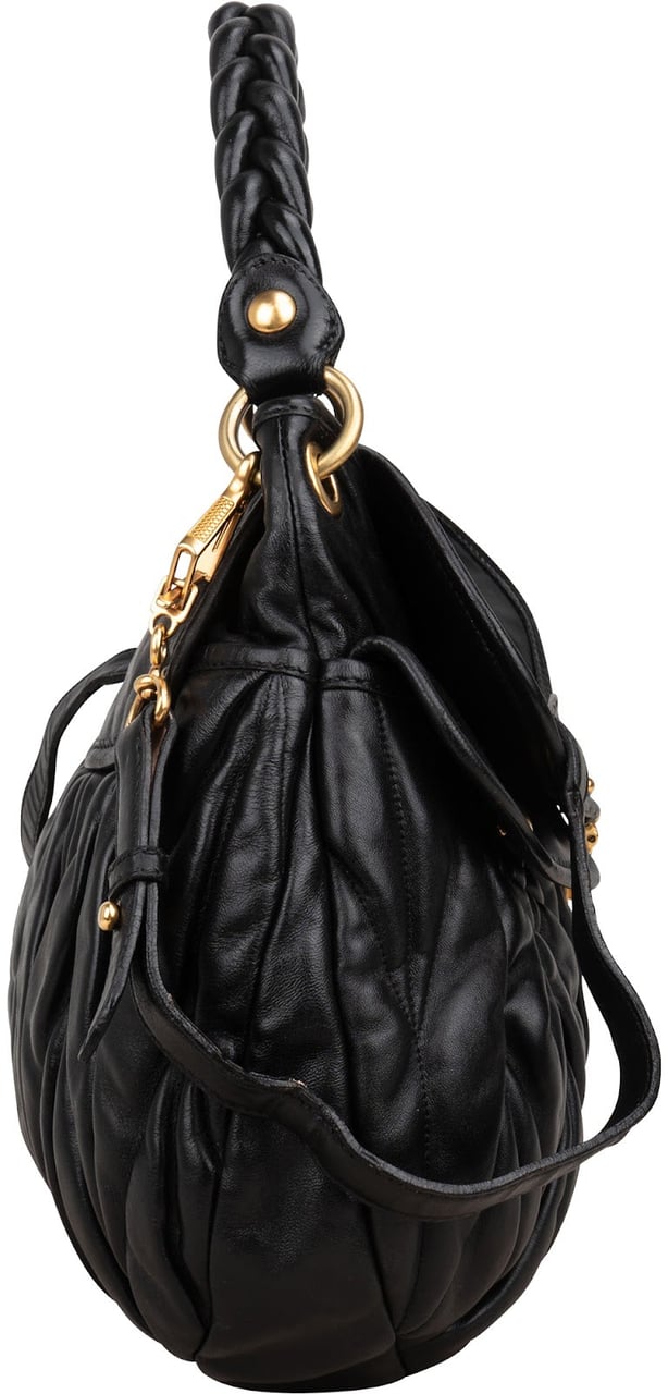 Miu Miu Nappa Matelassé Leather City Handbag Zwart