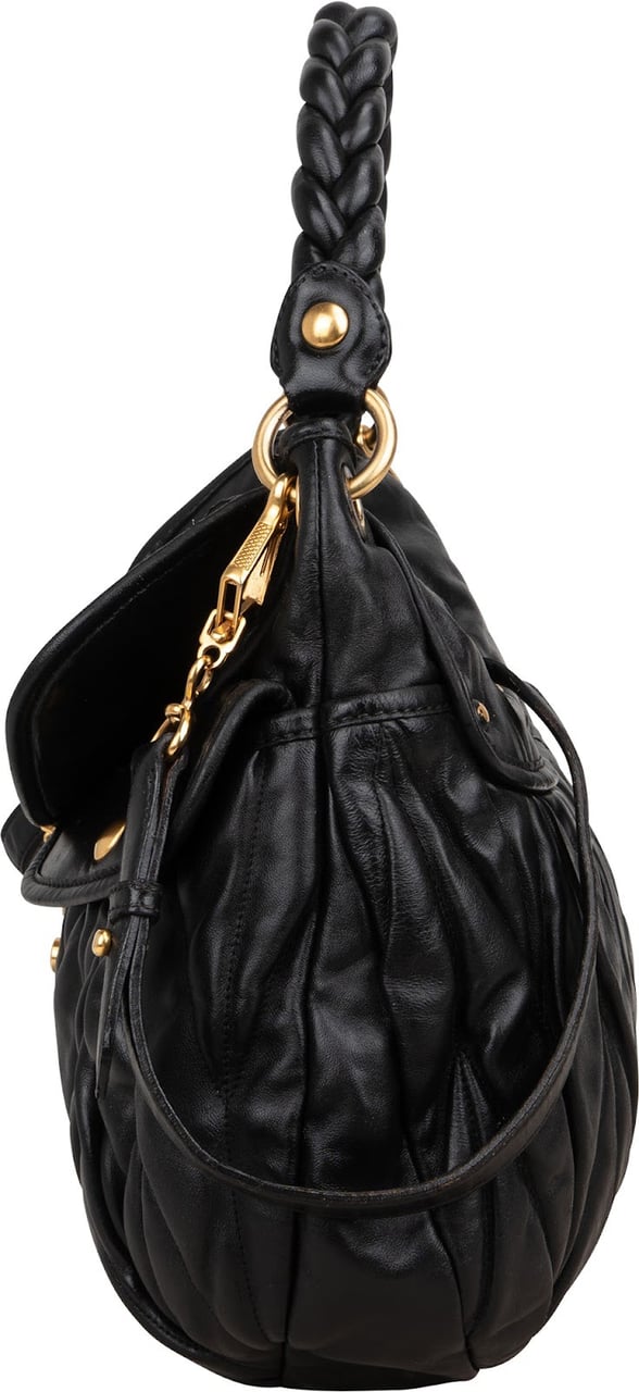 Miu Miu Nappa Matelassé Leather City Handbag Zwart