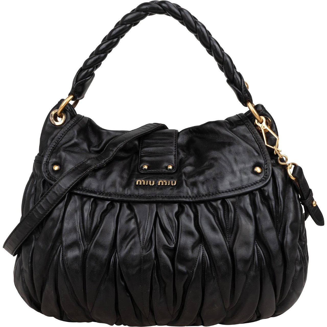 Miu Miu Nappa Matelassé Leather City Handbag Zwart