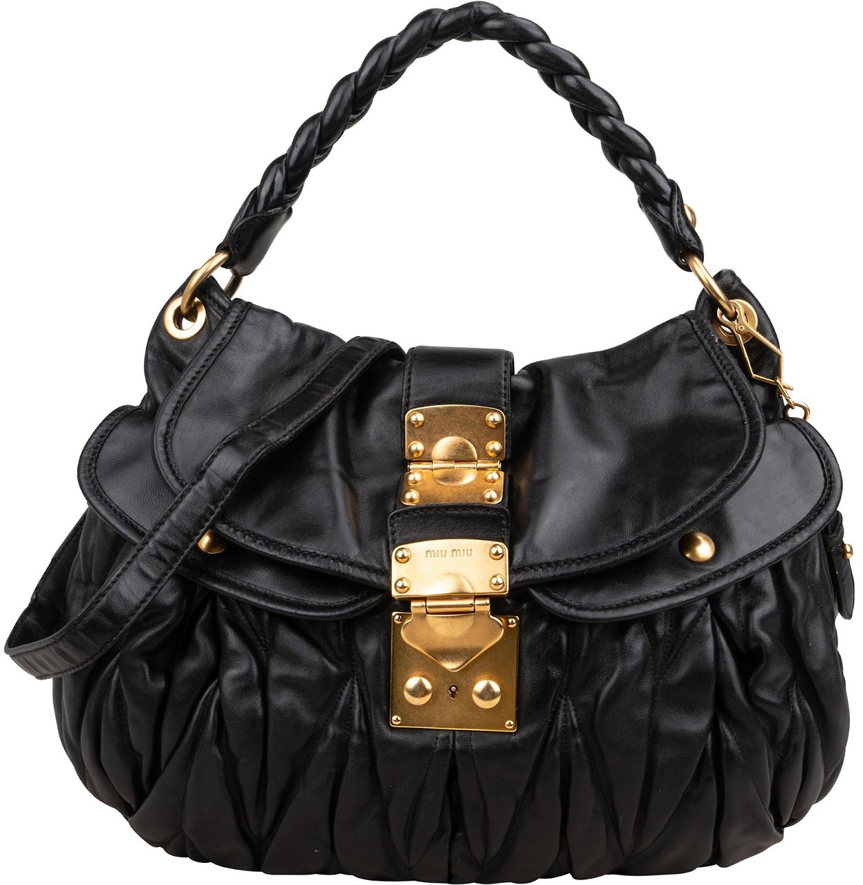 Miu Miu Nappa Matelassé Leather City Handbag Zwart
