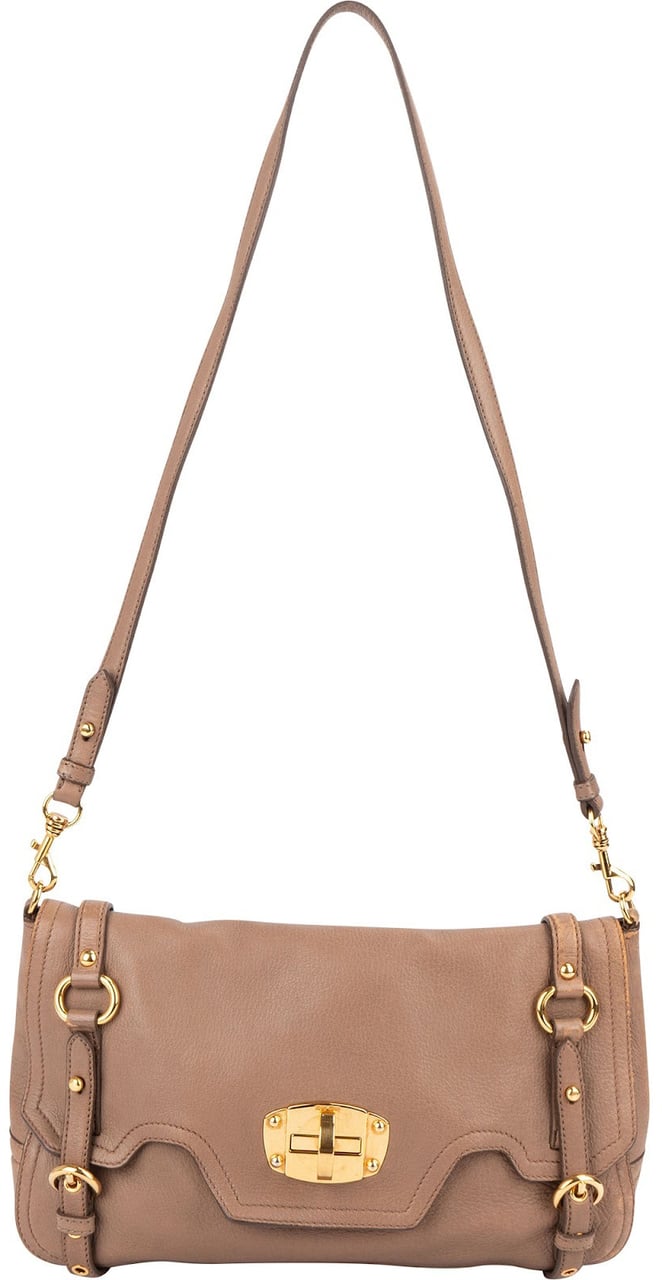 Miu Miu Miu Miu Leather Cervo Flap Turnlock Crossbody Shoulder Bag Beige