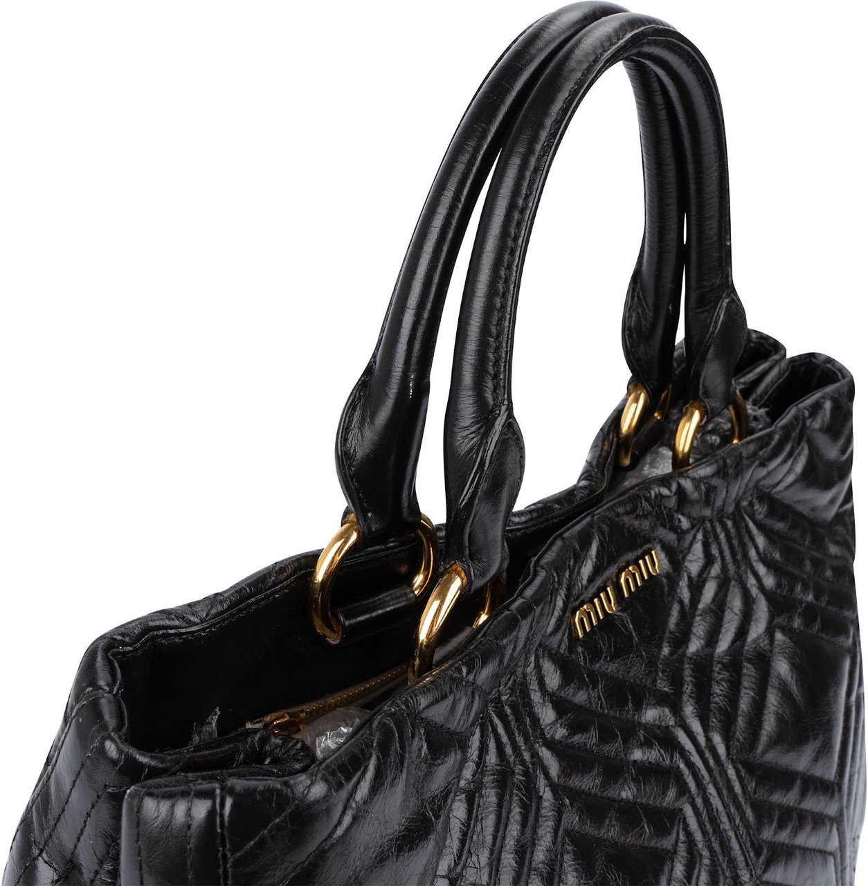 Miu Miu Quilted Nappa Leather Tote Handbag Zwart