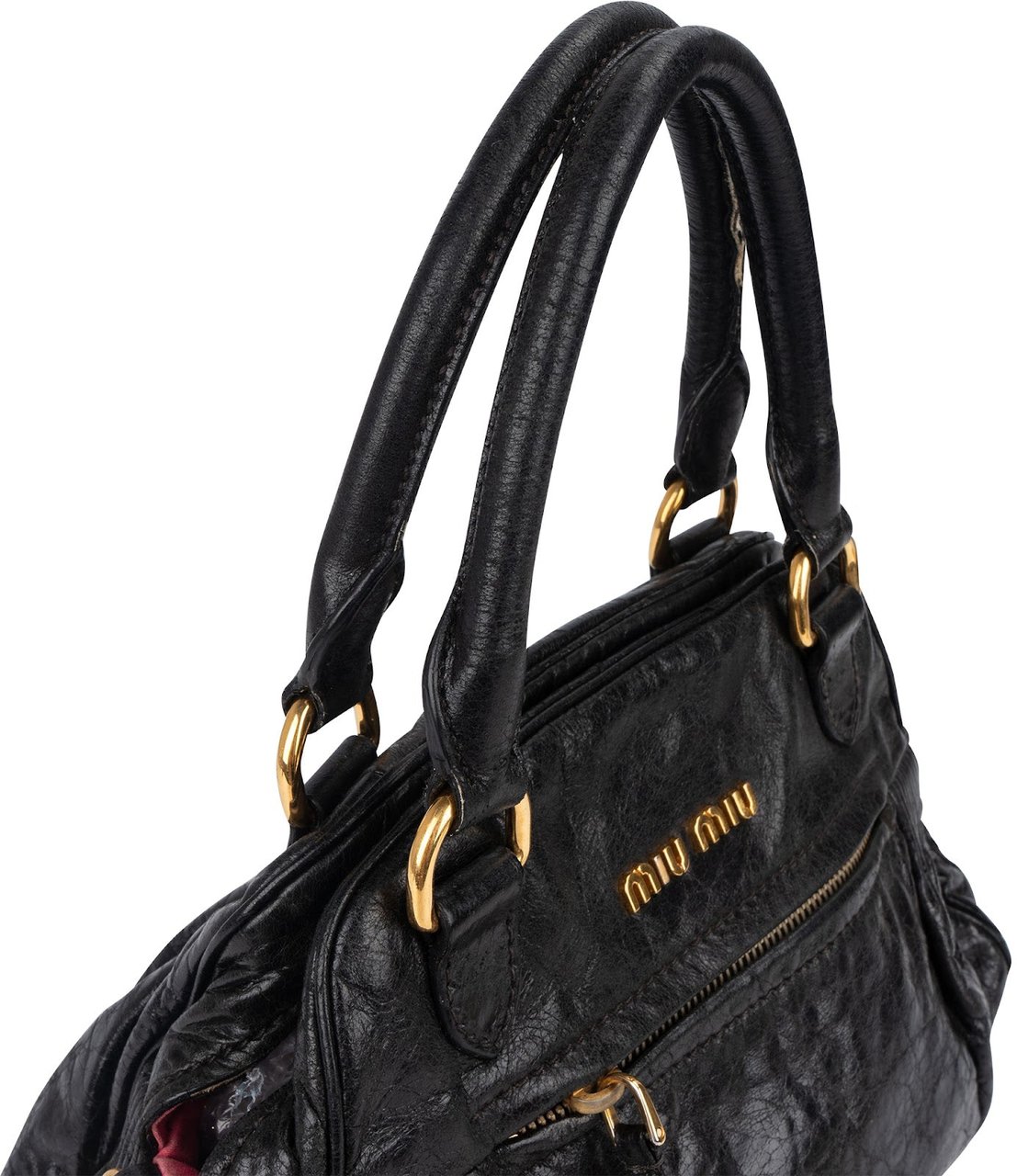 Miu Miu Vitello Lux Small Padlock Handbag Zwart