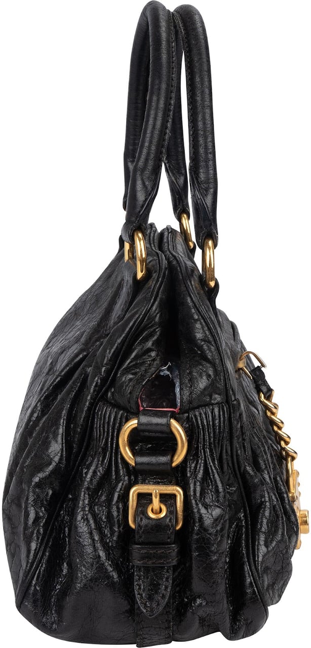 Miu Miu Vitello Lux Small Padlock Handbag Zwart