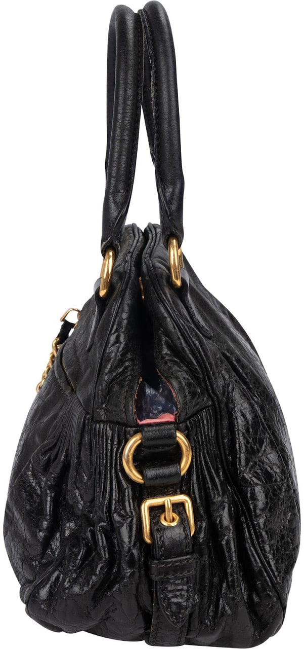 Miu Miu Vitello Lux Small Padlock Handbag Zwart