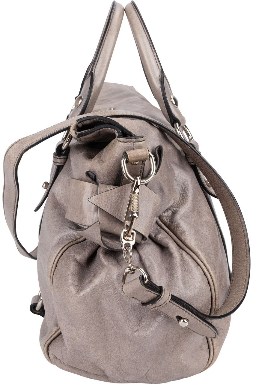 Miu Miu Miu Miu Grey Vitello Lux Bow Satchel Handbag Donkergrijs