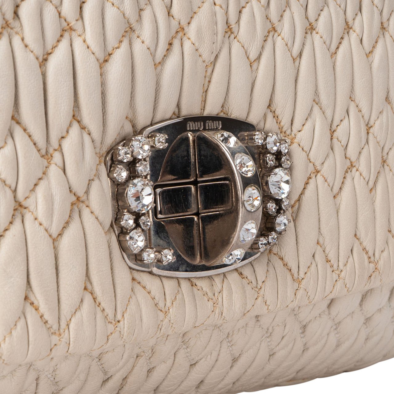 Miu Miu Miu Miu Quilted Leather Crystal Shoulder Flap Bag Divers
