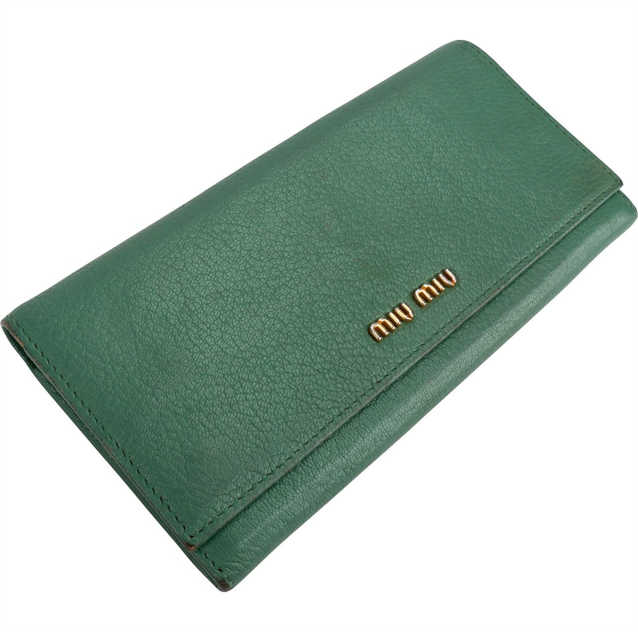 Miu Miu Green Leather Continental Wallet Groen