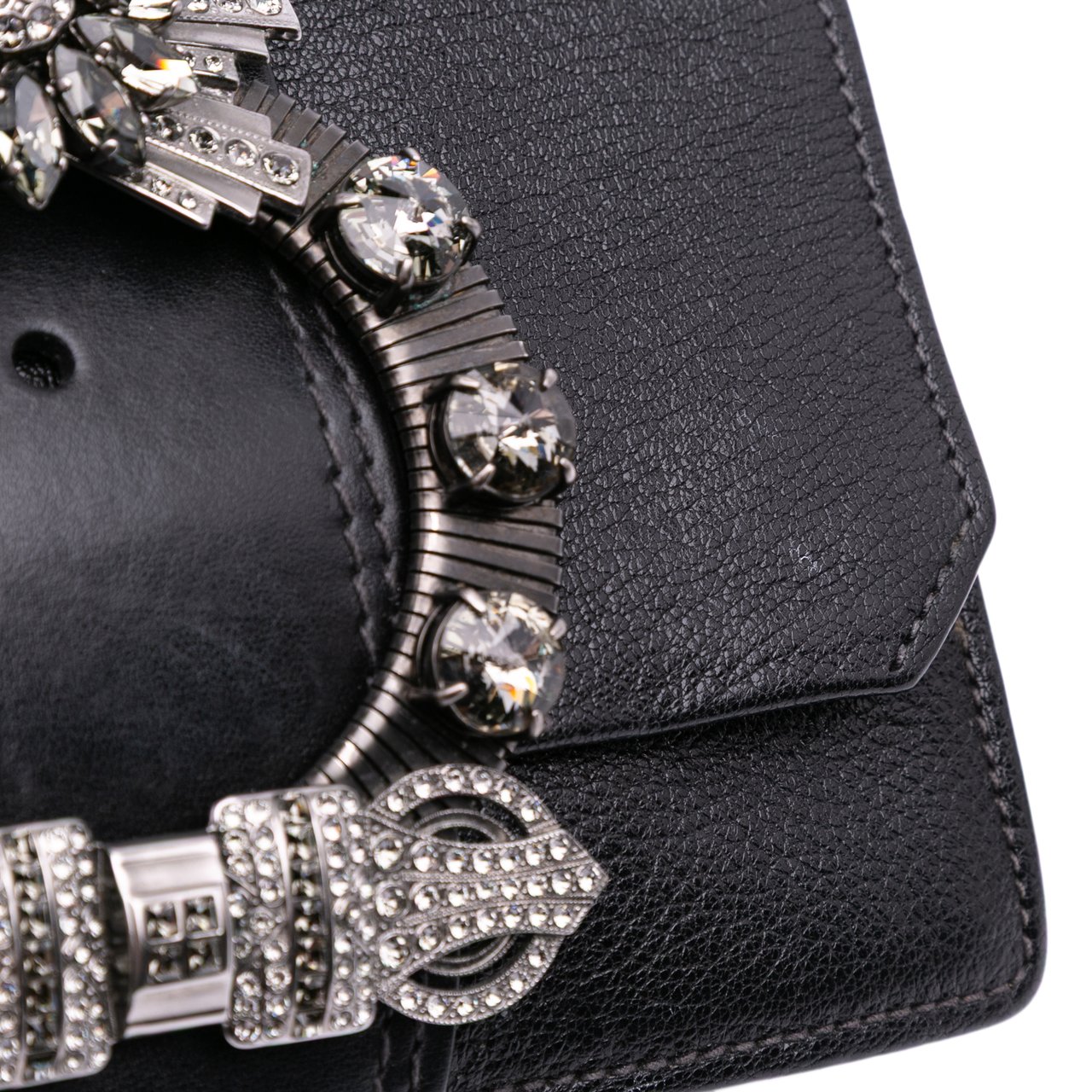 Miu Miu Goatskin Madras Soft Calf Crystal Embellished Crossbody Zwart