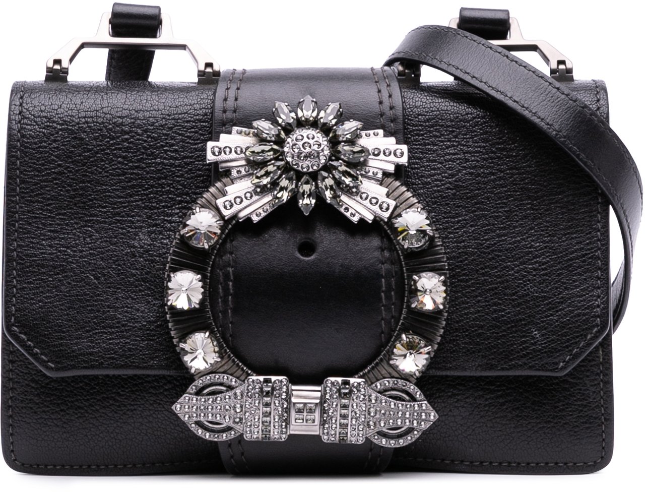 Miu Miu Goatskin Madras Soft Calf Crystal Embellished Crossbody Zwart