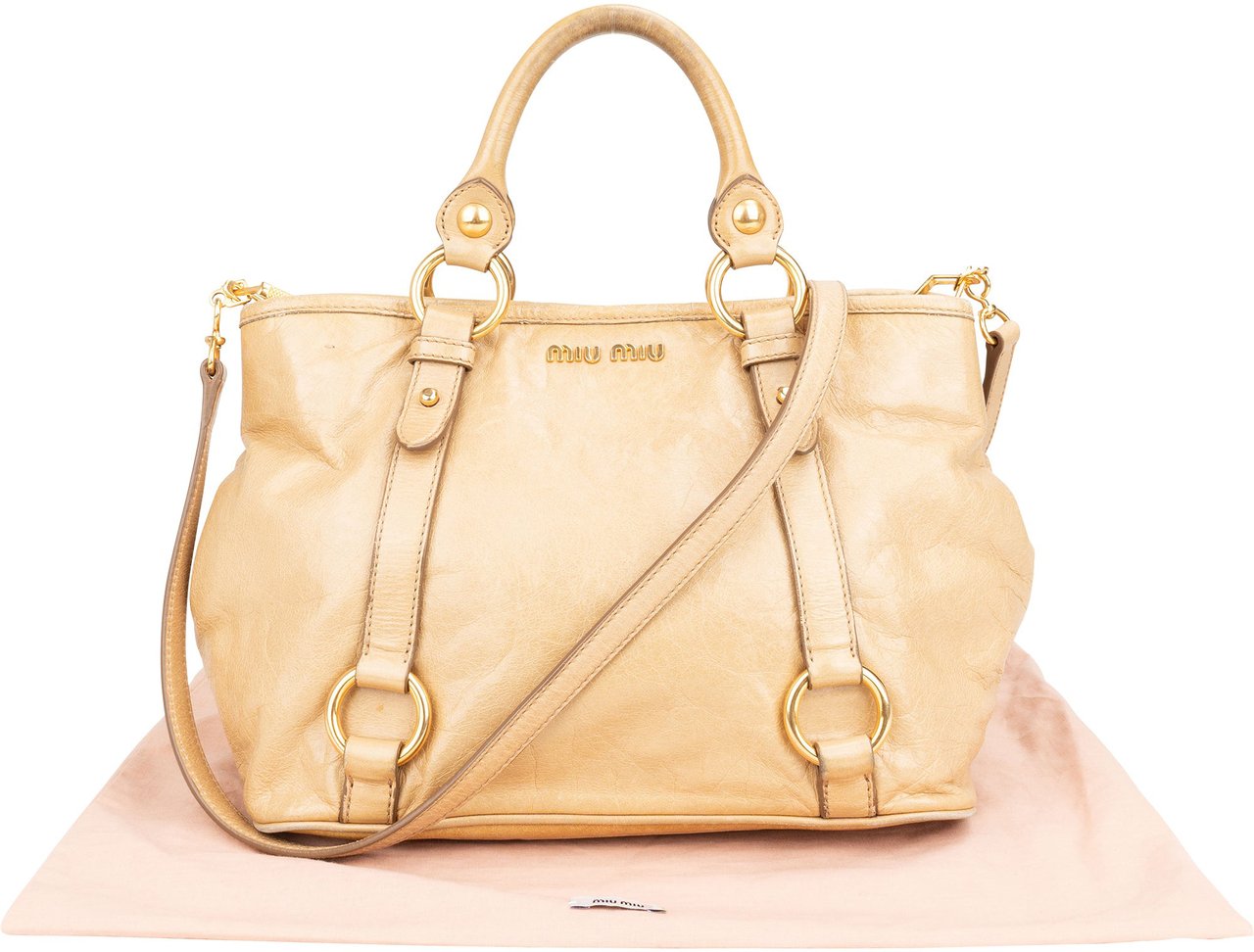 Miu Miu Miu Miu Classic Leather City Handbag Beige