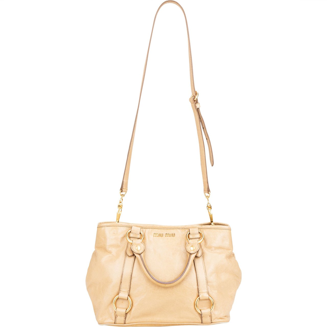 Miu Miu Classic Leather City Handbag Beige