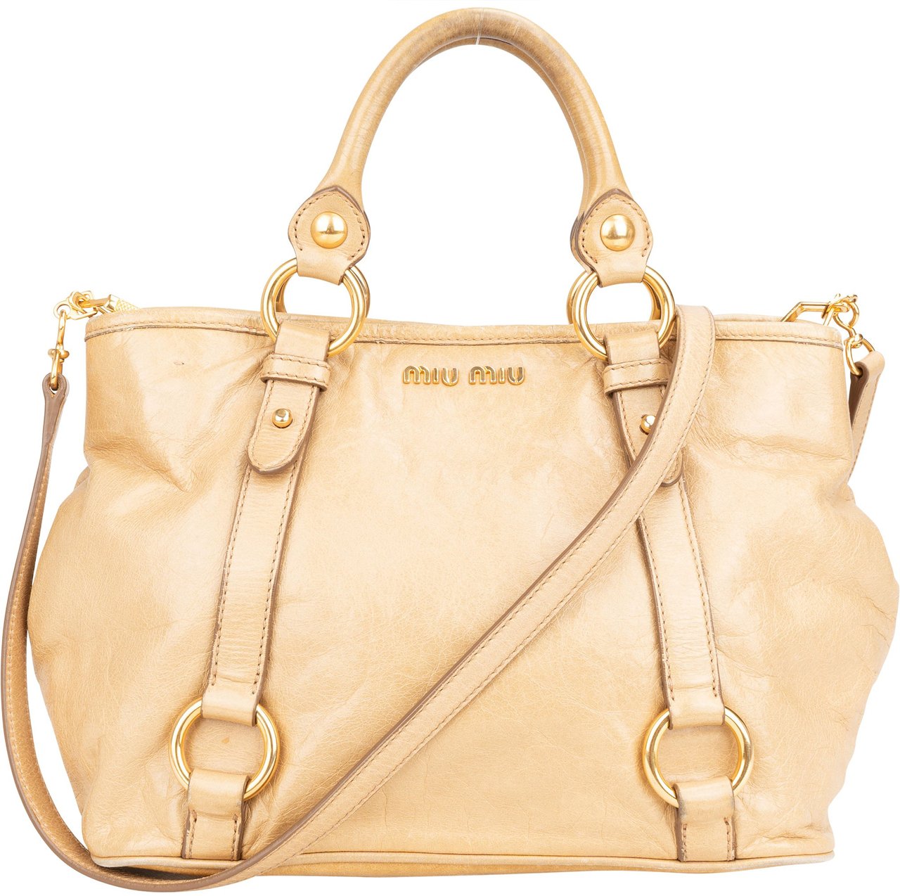 Miu Miu Classic Leather City Handbag Beige