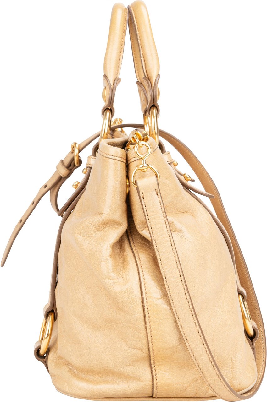 Miu Miu Classic Leather City Handbag Beige