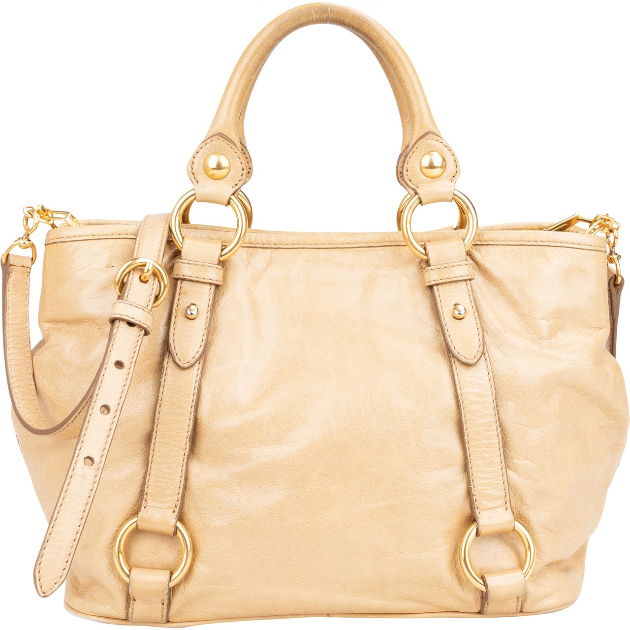 Miu Miu Classic Leather City Handbag Beige