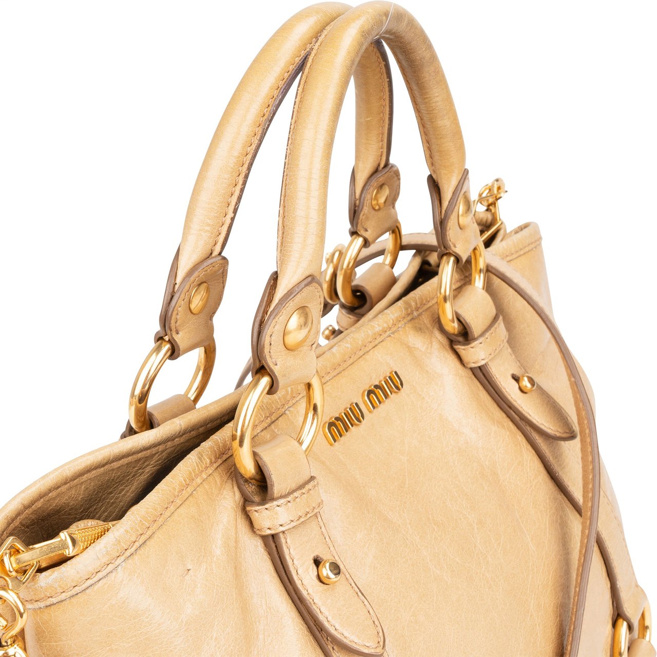 Miu Miu Classic Leather City Handbag Beige