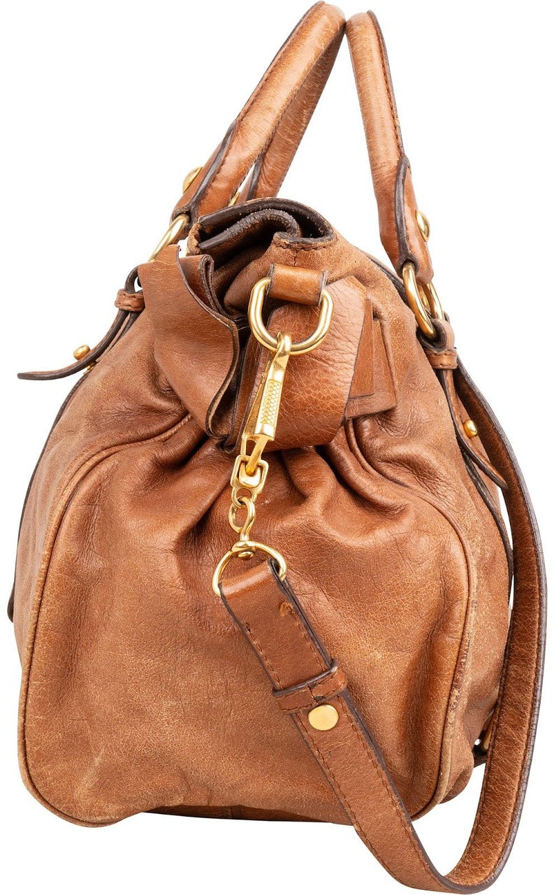 Miu Miu Miu Miu Vitello Lux Bow Satchel Handbag Bruin