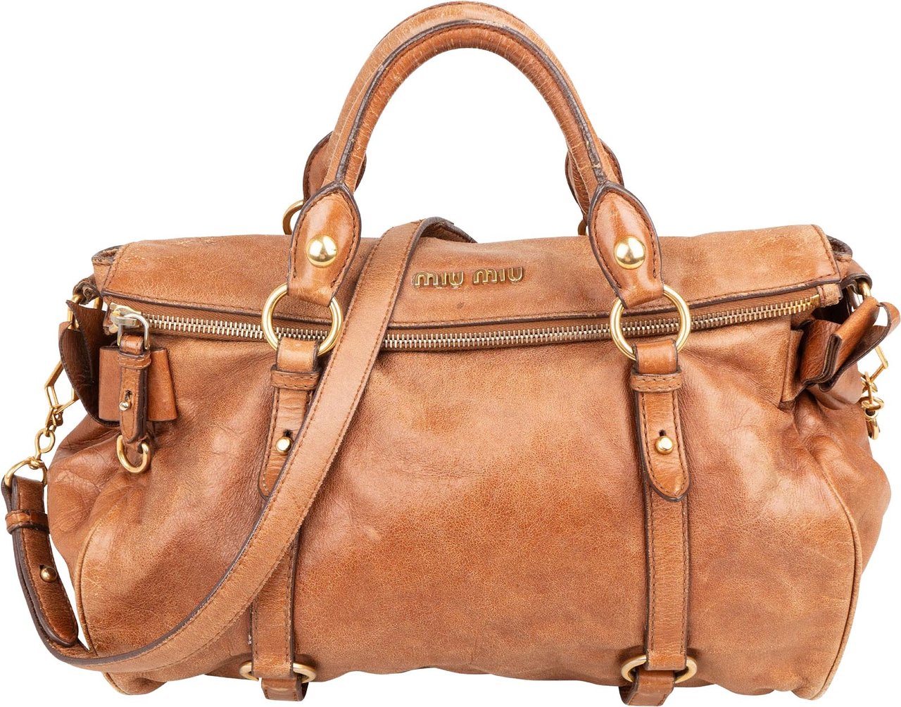 Miu Miu Miu Miu Vitello Lux Bow Satchel Handbag Bruin