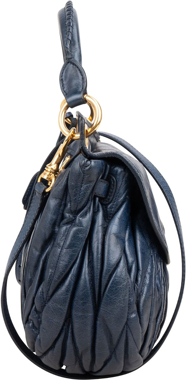 Miu Miu Miu Miu Vitello Quilted Leather Small City Handbag Blauw