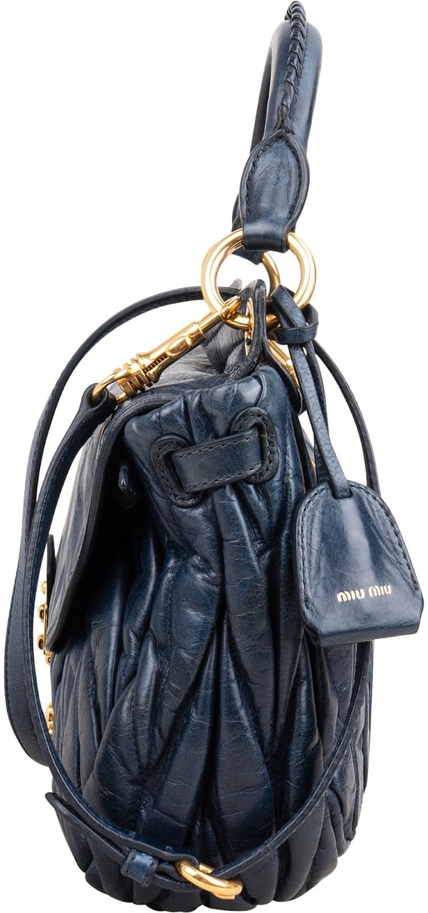 Miu Miu Miu Miu Vitello Quilted Leather Small City Handbag Blauw