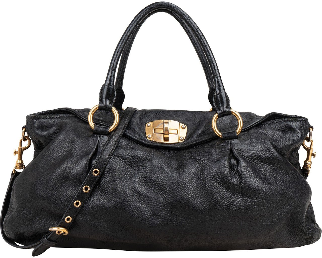 Miu Miu Miu Miu Vitelo Daino Turnlock Coffer Satchel Handbag Zwart