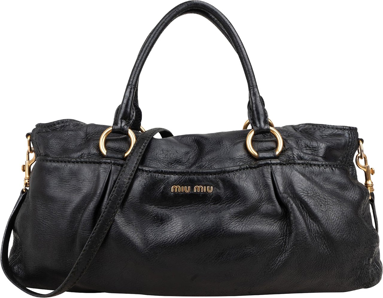 Miu Miu Miu Miu Vitelo Daino Turnlock Coffer Satchel Handbag Zwart