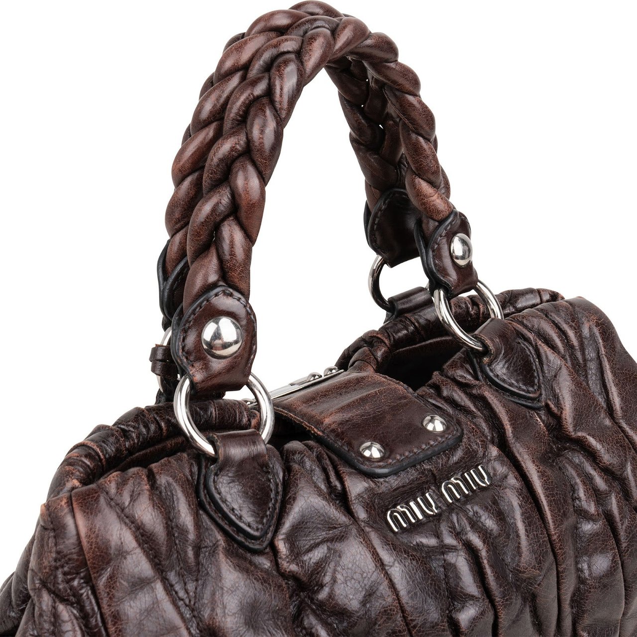 Miu Miu Miu Miu Matelassé Leather Coffer Handbag Bruin