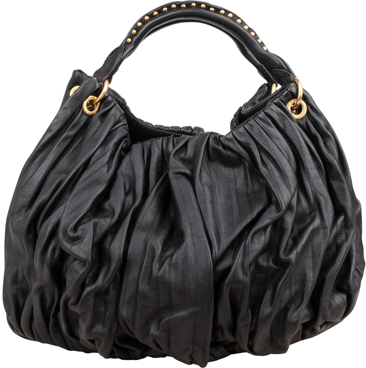 Miu Miu Miu Miu Nappa Leather Studded Hobo Handbag Zwart