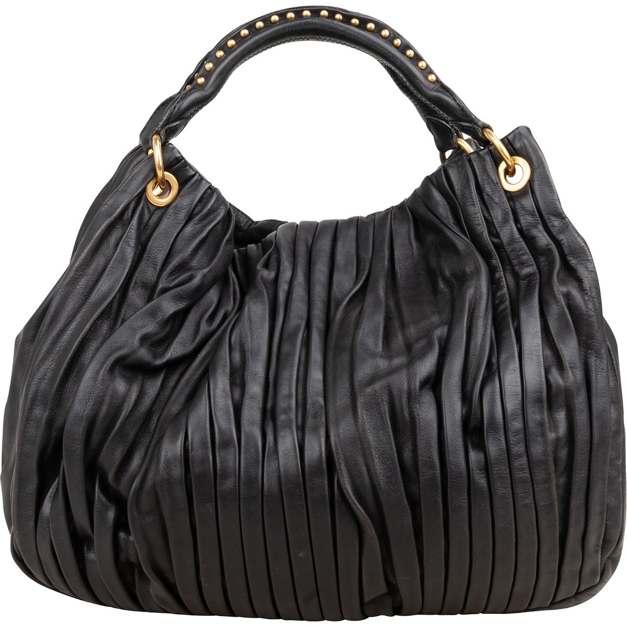 Miu Miu Miu Miu Nappa Leather Studded Hobo Handbag Zwart