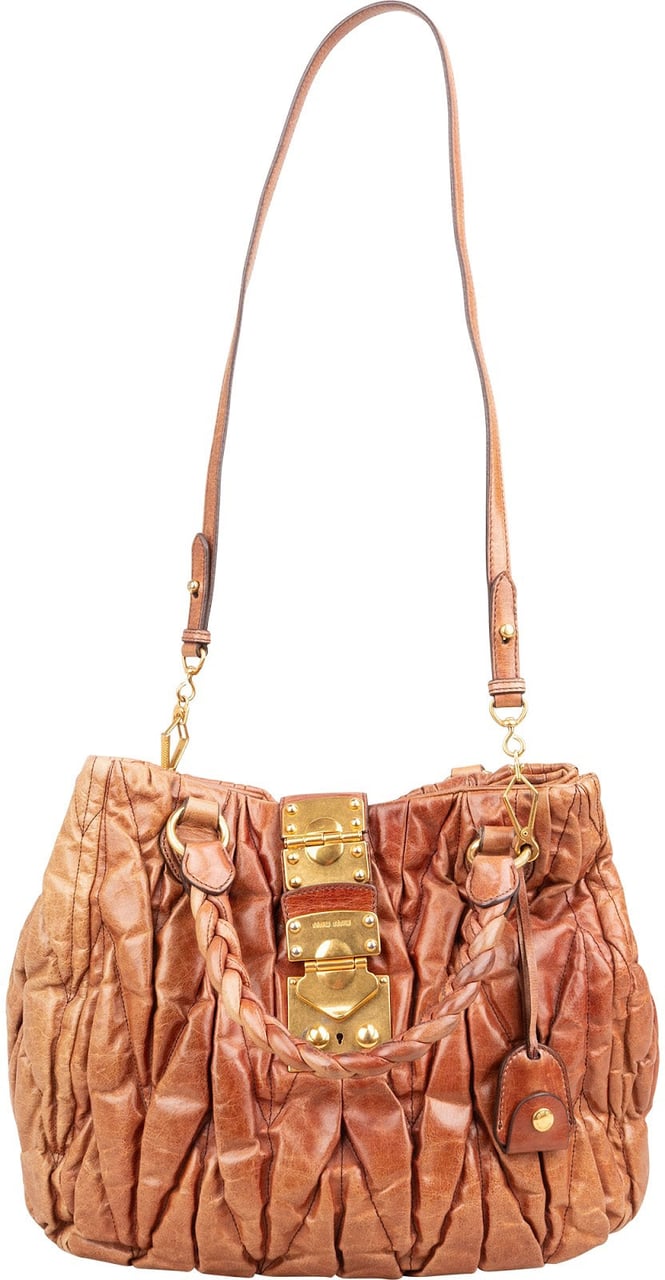 Miu Miu Miu Miu Matelassé Leather Coffer Handbag Bruin