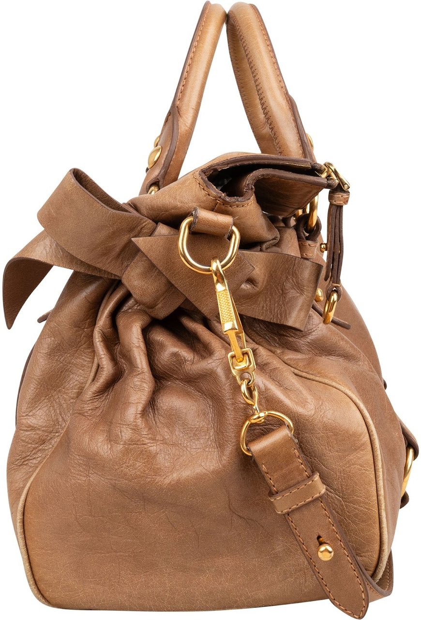 Miu Miu Vitello Lux Leather Bow Bag Handbag Bruin