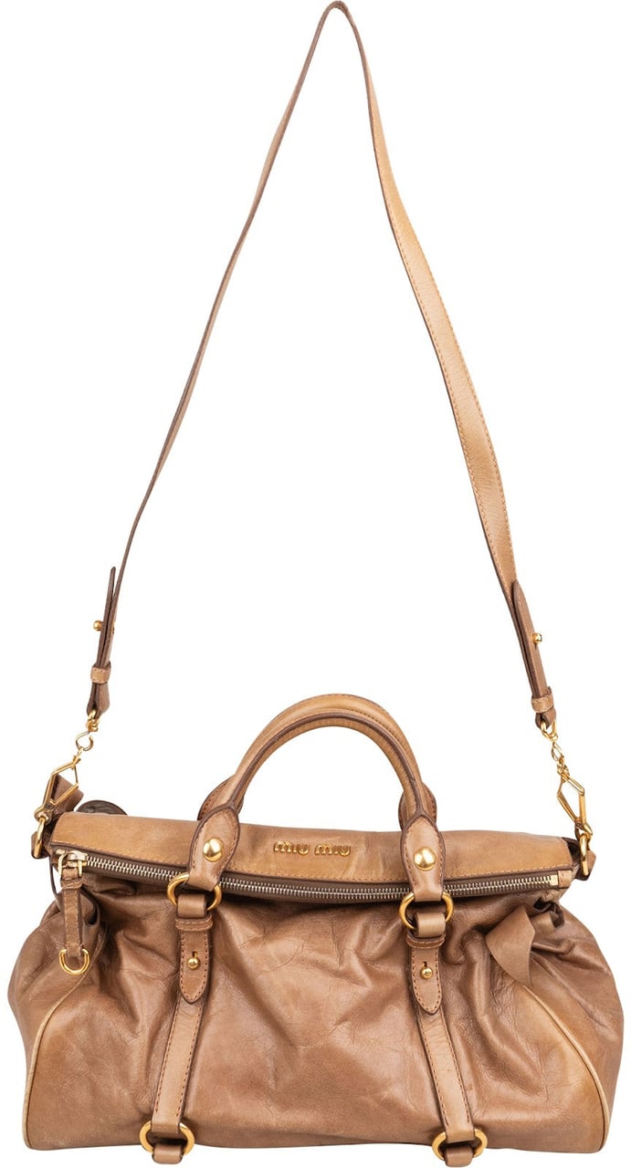 Miu Miu Vitello Lux Leather Bow Bag Handbag Bruin